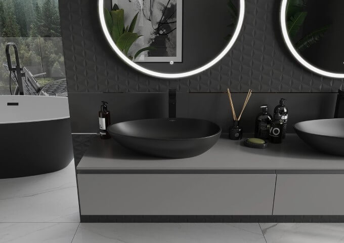 Elegantni umivaonik u kupaonici s vinilnim pločama teraco