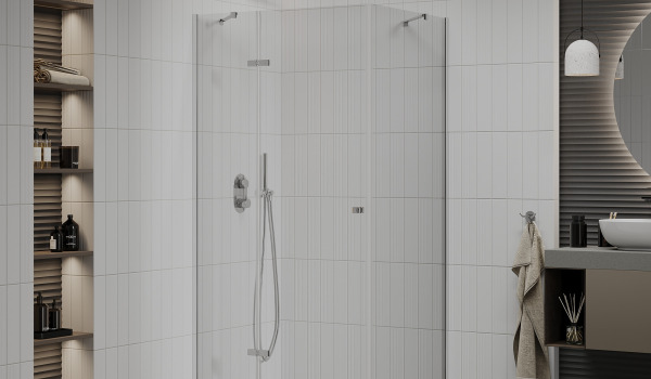 Ugodna kupaonica: kombinacija bež zidova s tuš kabinom
